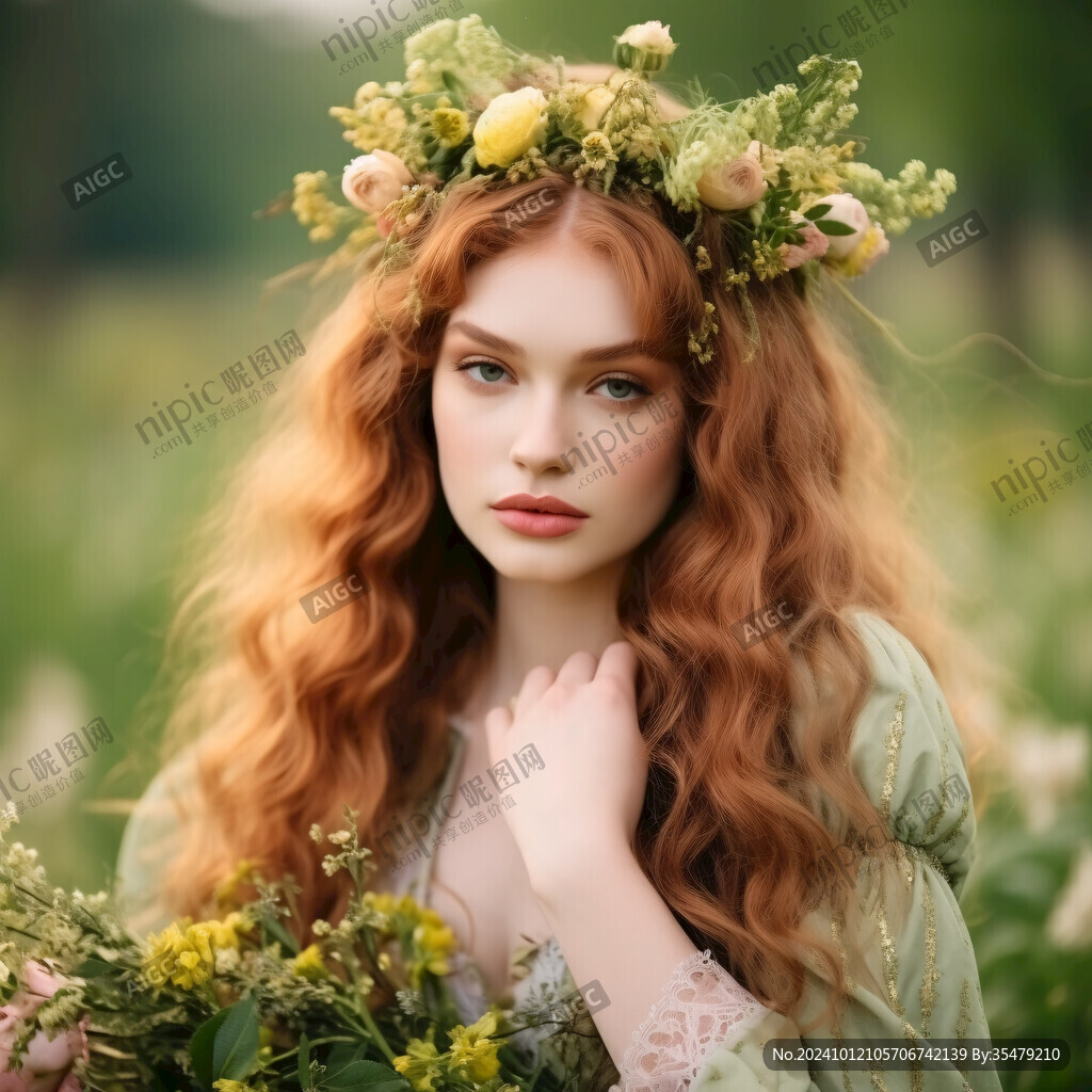 紅色頭花少女長發(fā)