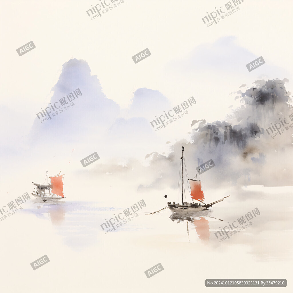 小船水墨山水