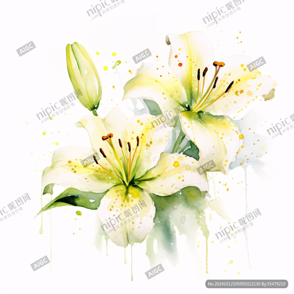 手繪水彩百合花插畫
