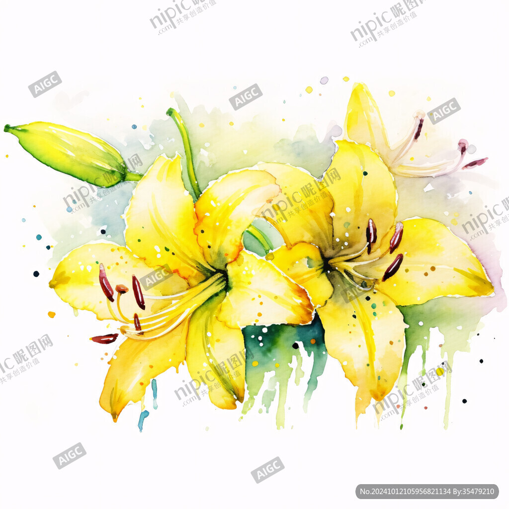 手繪水彩百合花插畫