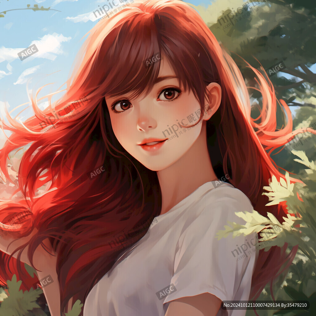 紅色頭花少女長發