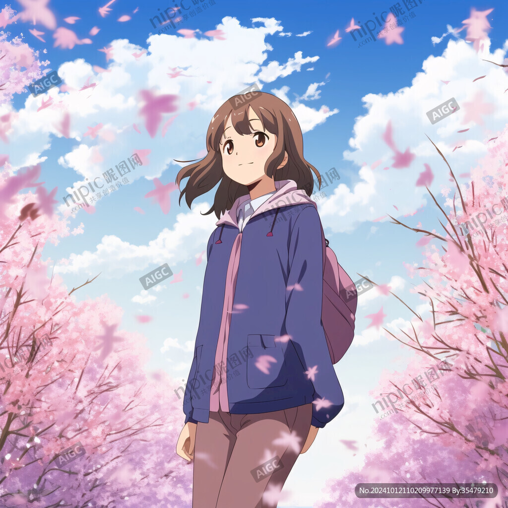 櫻花樹下的少女