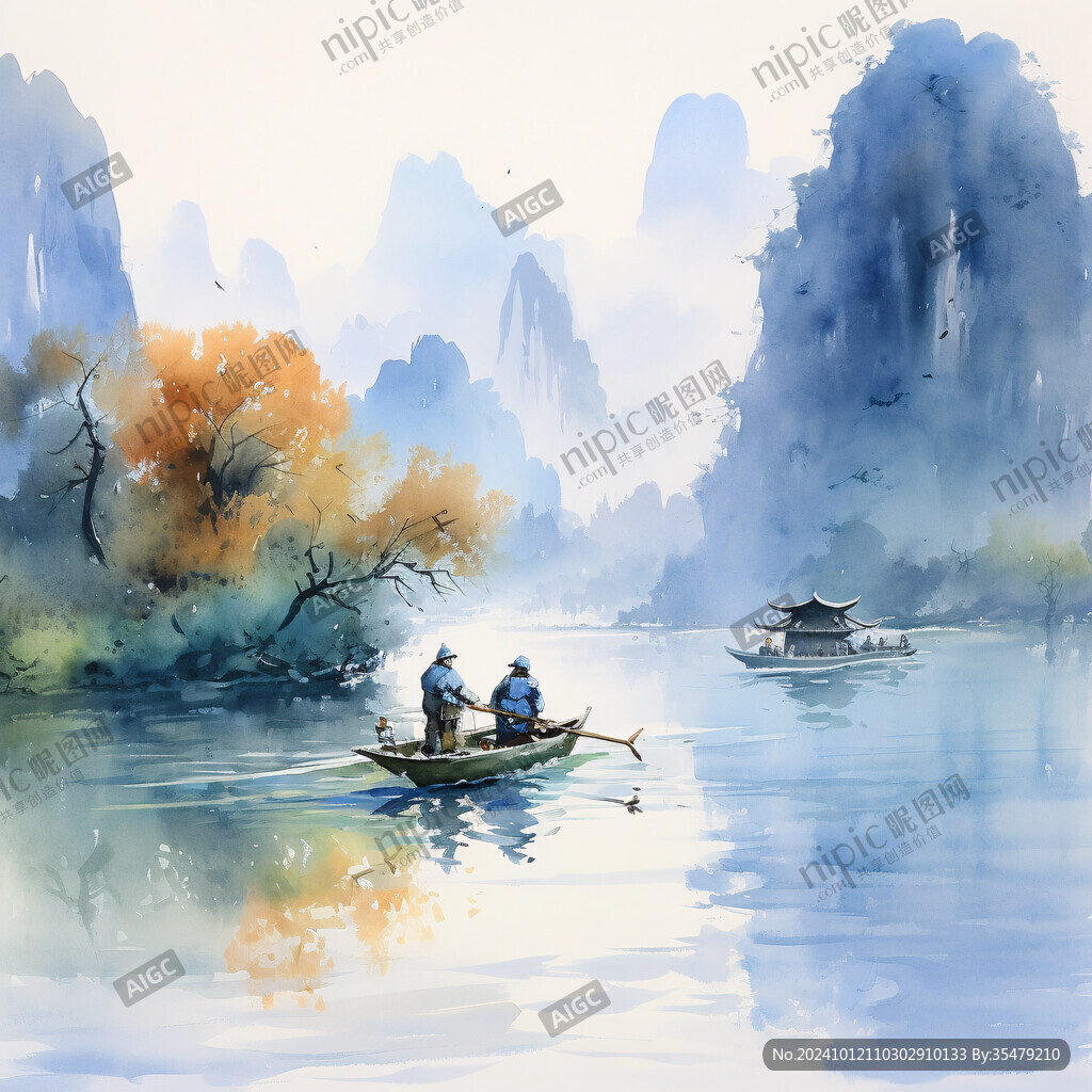漓江泛舟國(guó)畫