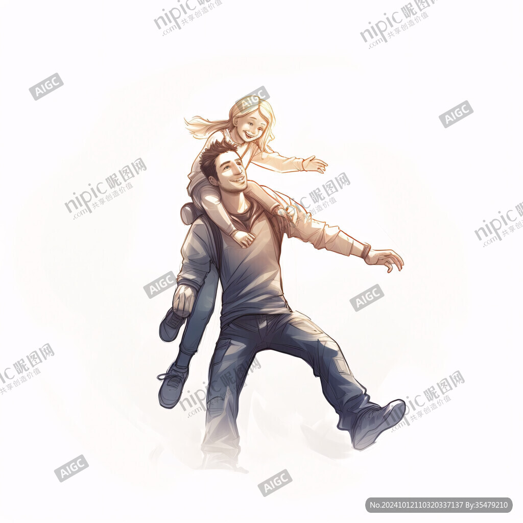 爸爸女兒插畫