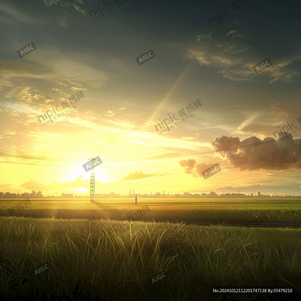 稻田黃昏田野夕陽