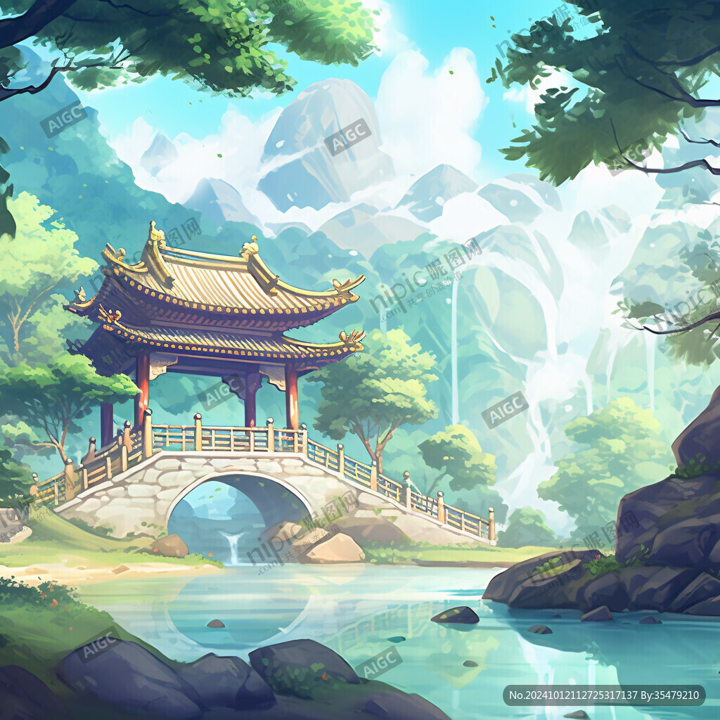 國潮建筑山水場景