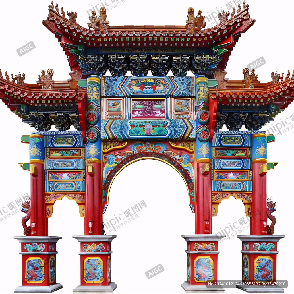 中式古建大門彩繪牌坊
