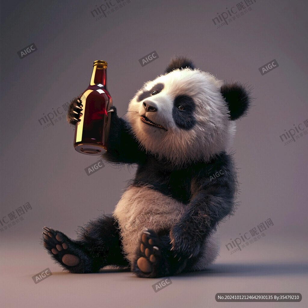可愛(ài)熊貓喝啤酒形象