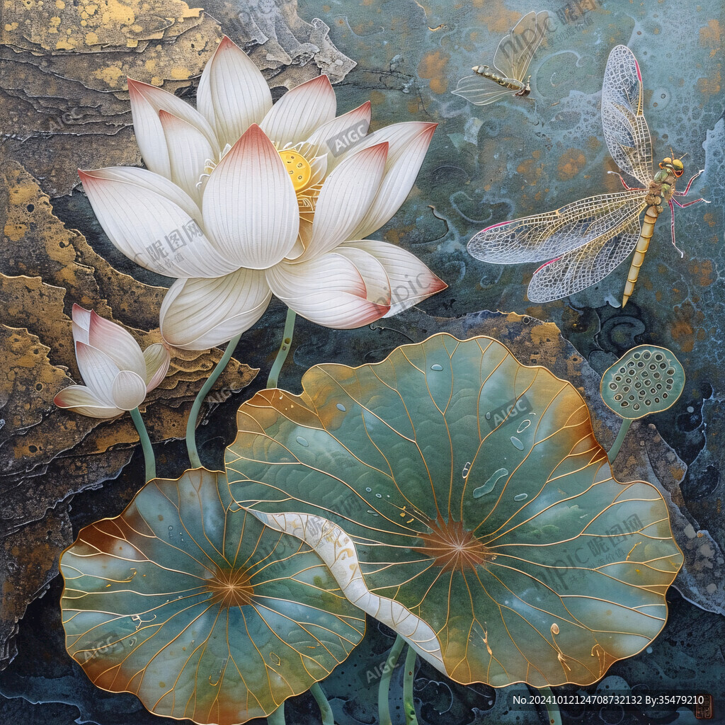 移門(mén)工筆畫(huà)冰晶畫(huà)蓮花