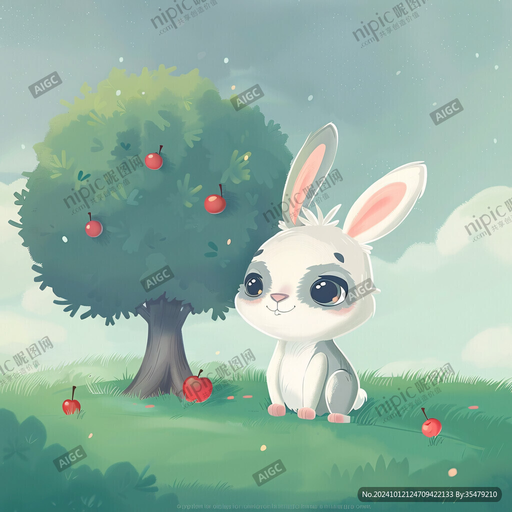 櫻桃和兔子插畫