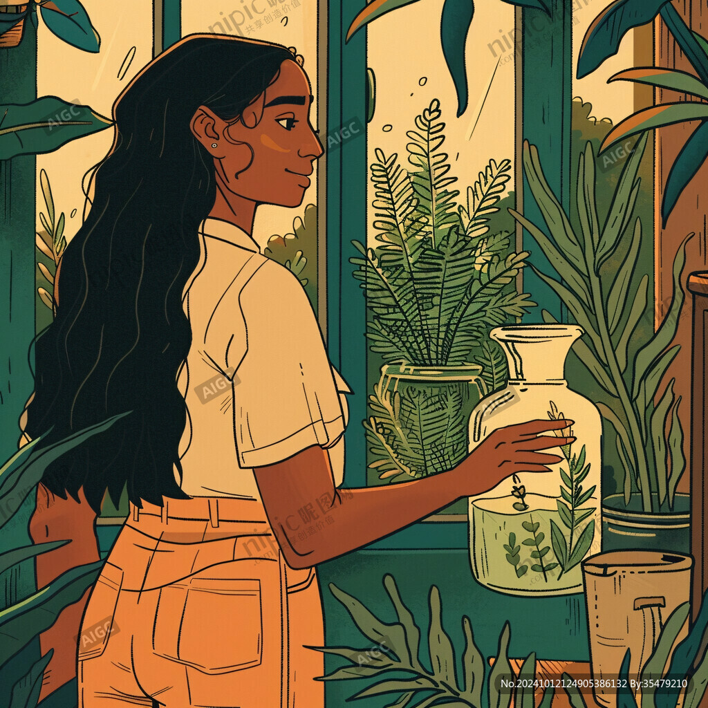 場景插畫植物少女