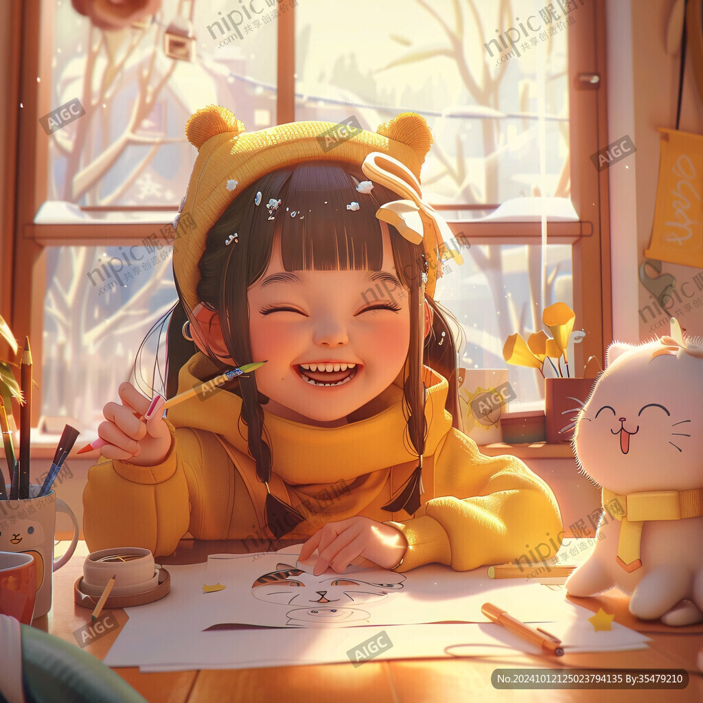 午后的小女孩插畫