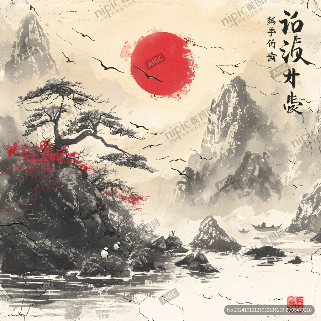 迎客松松樹禪意山水