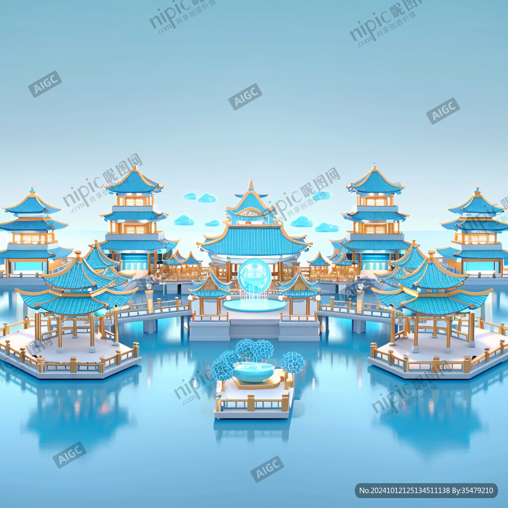 國(guó)潮皇宮樓閣插畫
