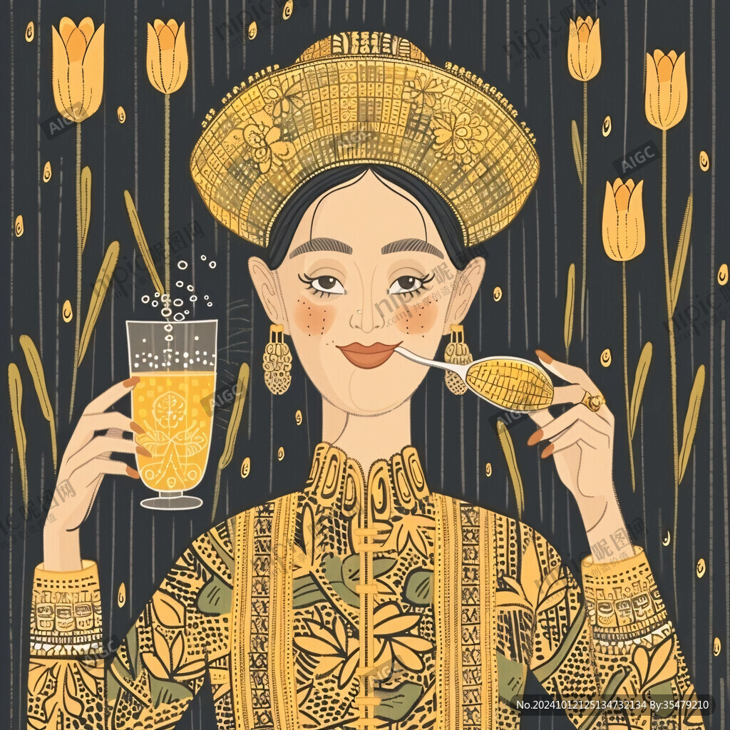少數(shù)民族少女采蜜插畫