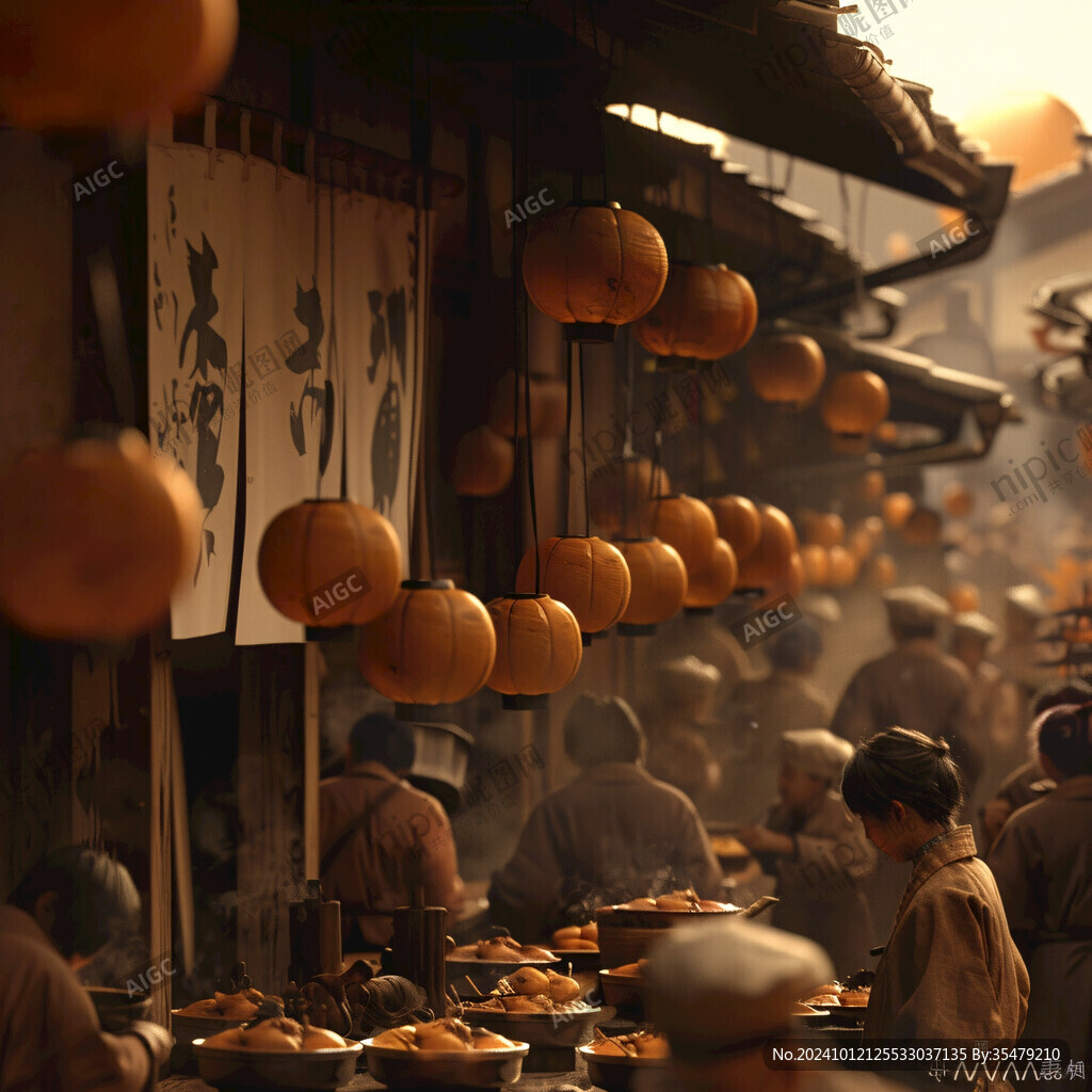 古代美食街景