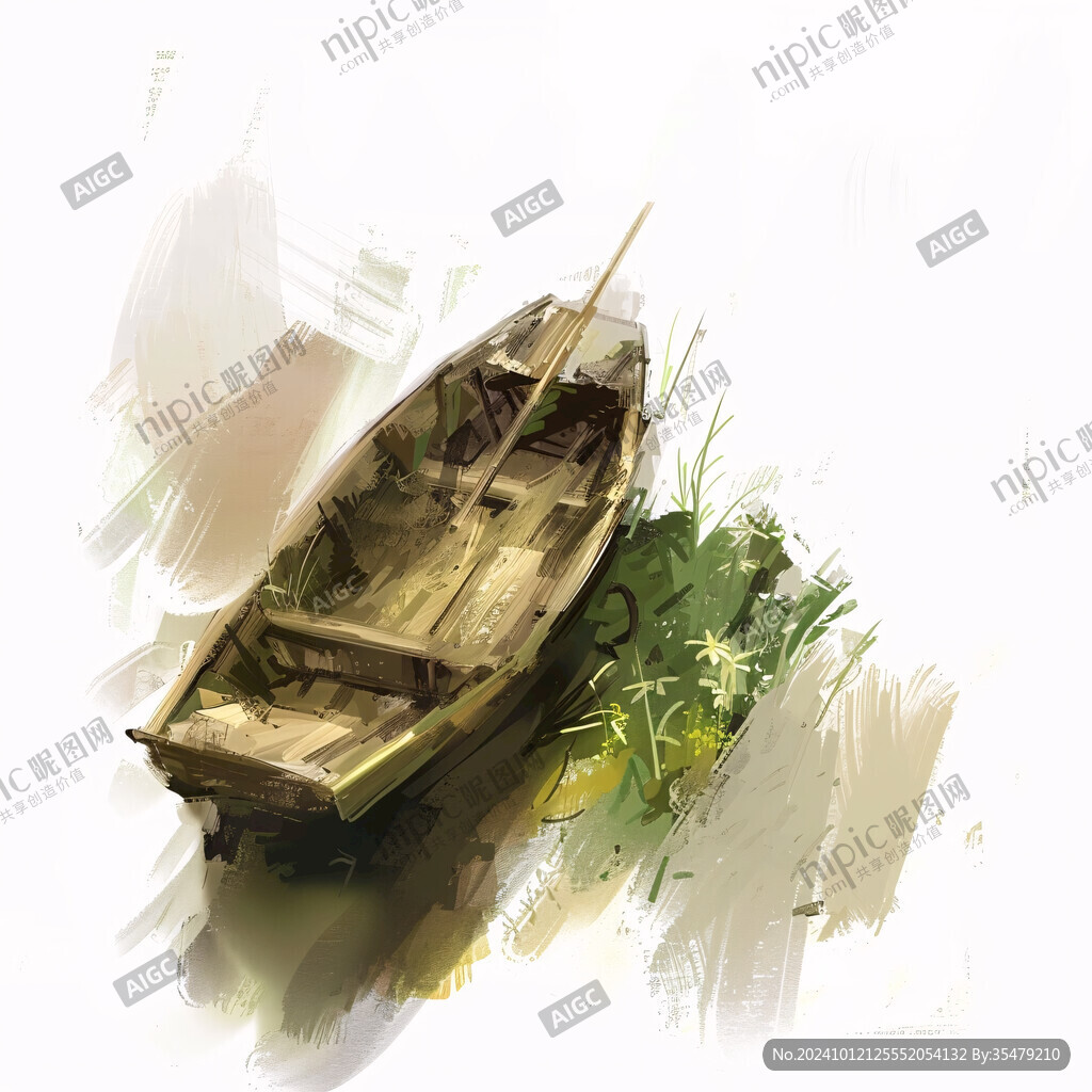 水彩畫漁船綠色環保