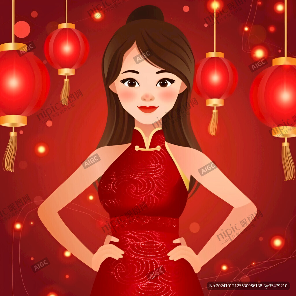 手繪美女拜年