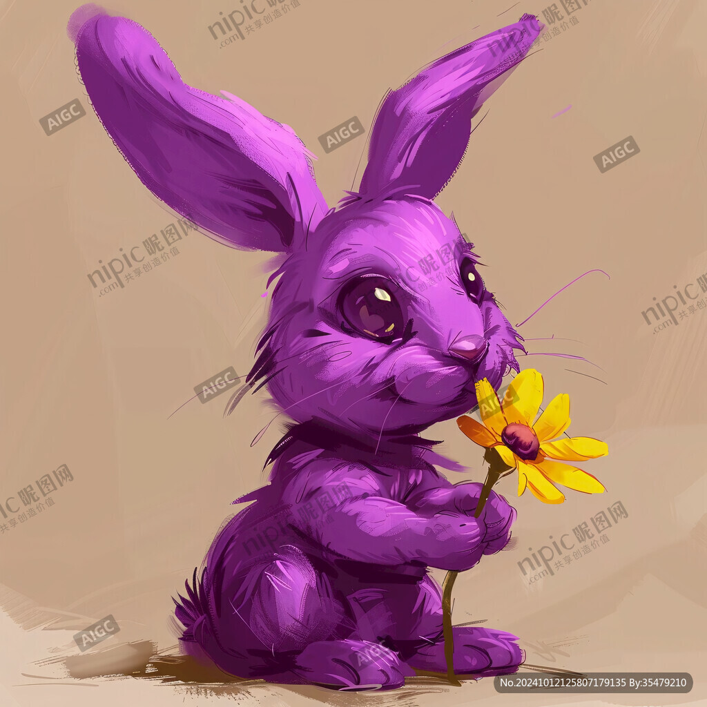 手捧郁金香的兔子插畫
