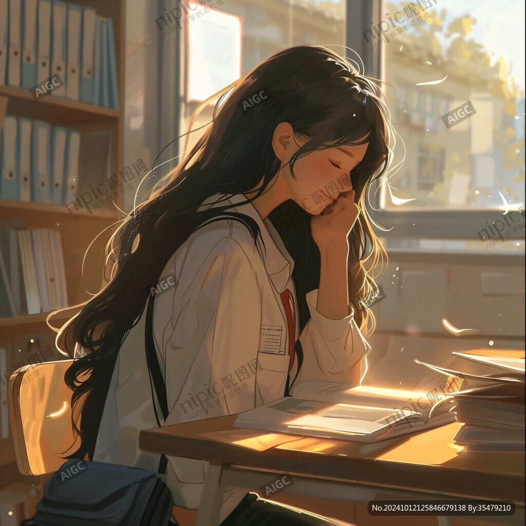女學生唯美插畫