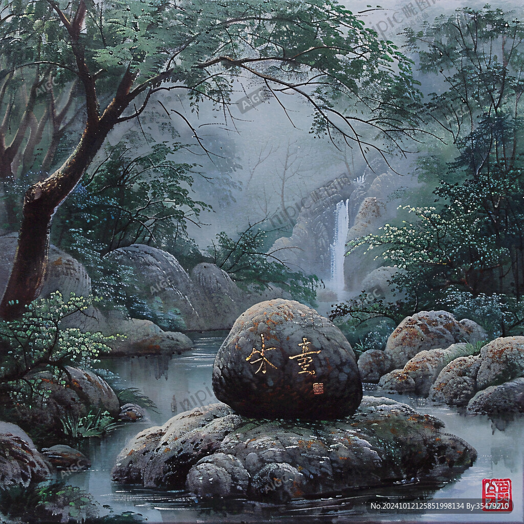 山澗小溪壁畫