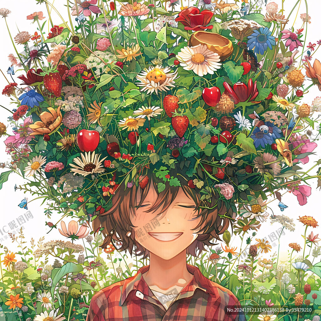 男孩捧花插畫