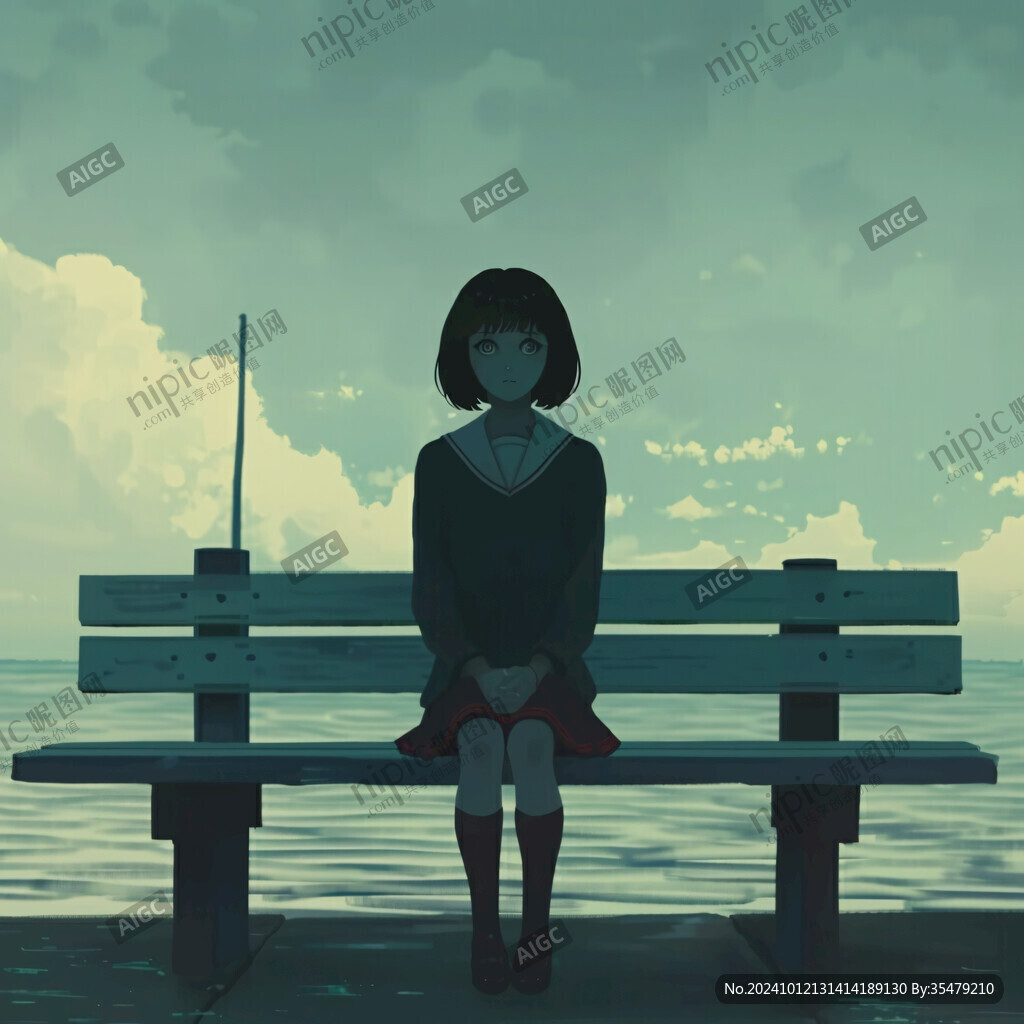 海邊發(fā)呆的女孩