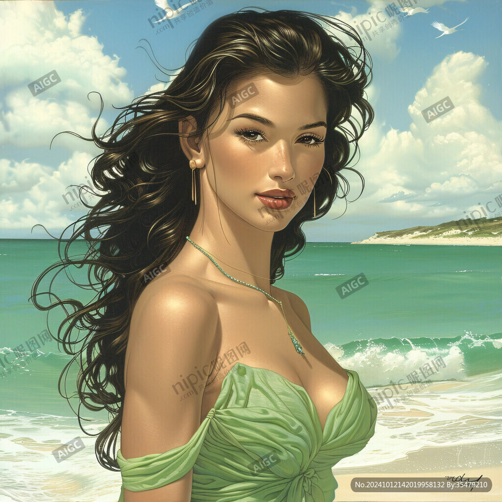 手繪沙灘美女