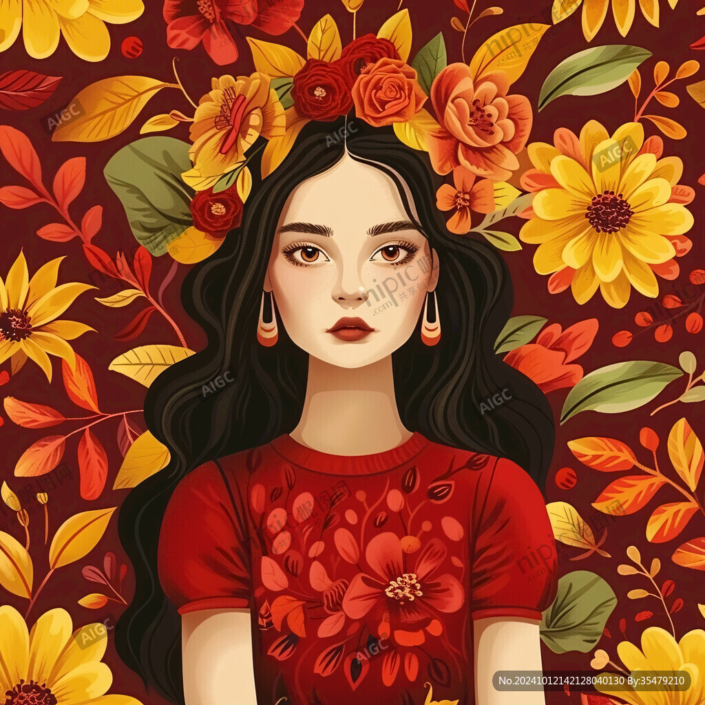 紅裙少女戴花女孩