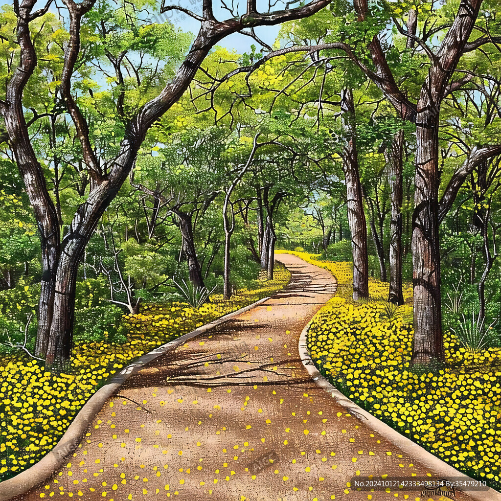 公園道路油畫(huà)