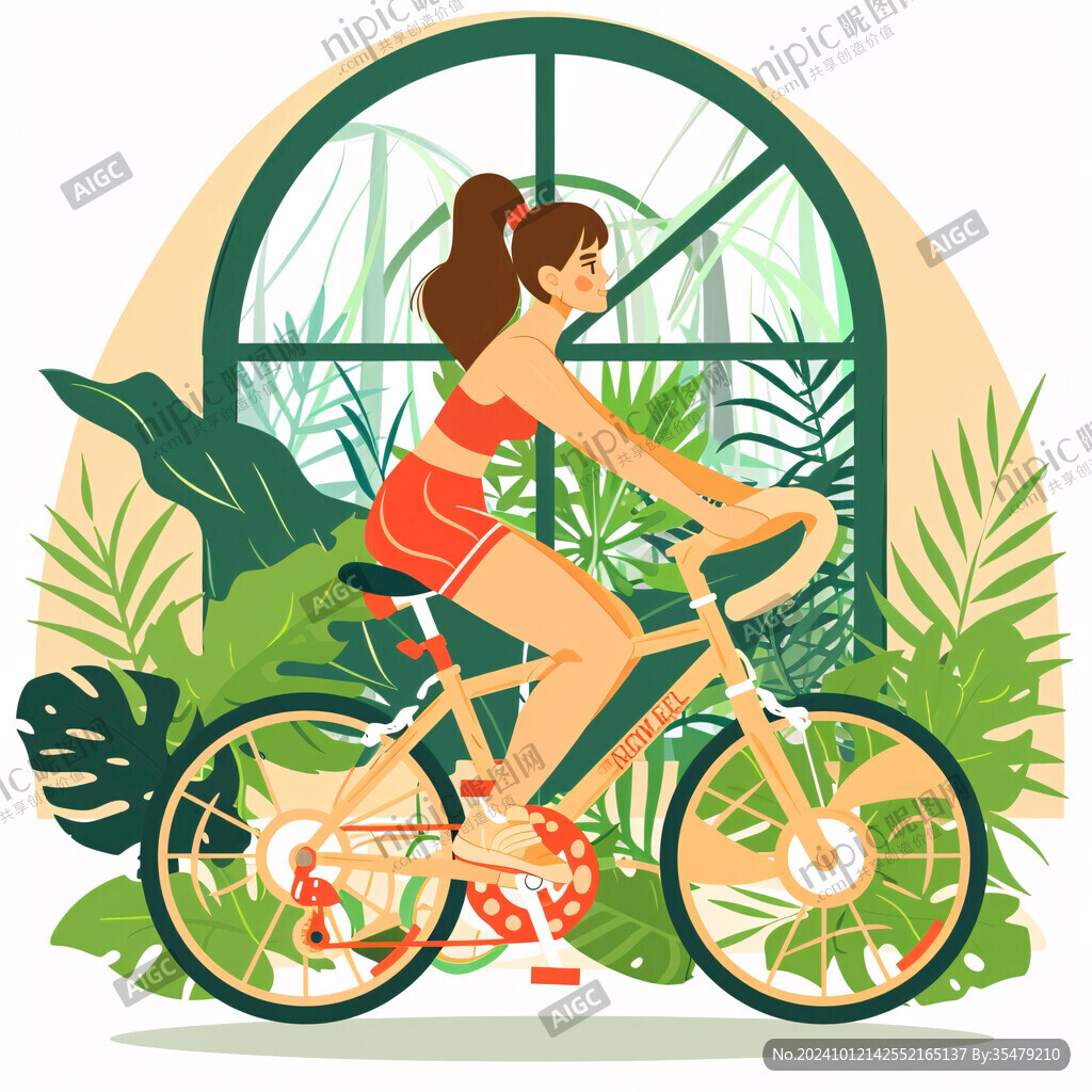 騎車的女孩插畫