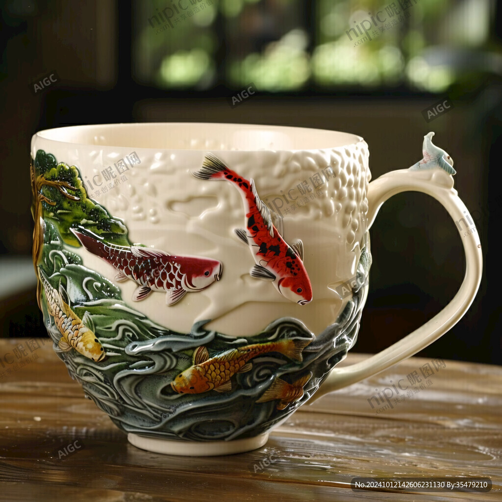 印花魚紋杯
