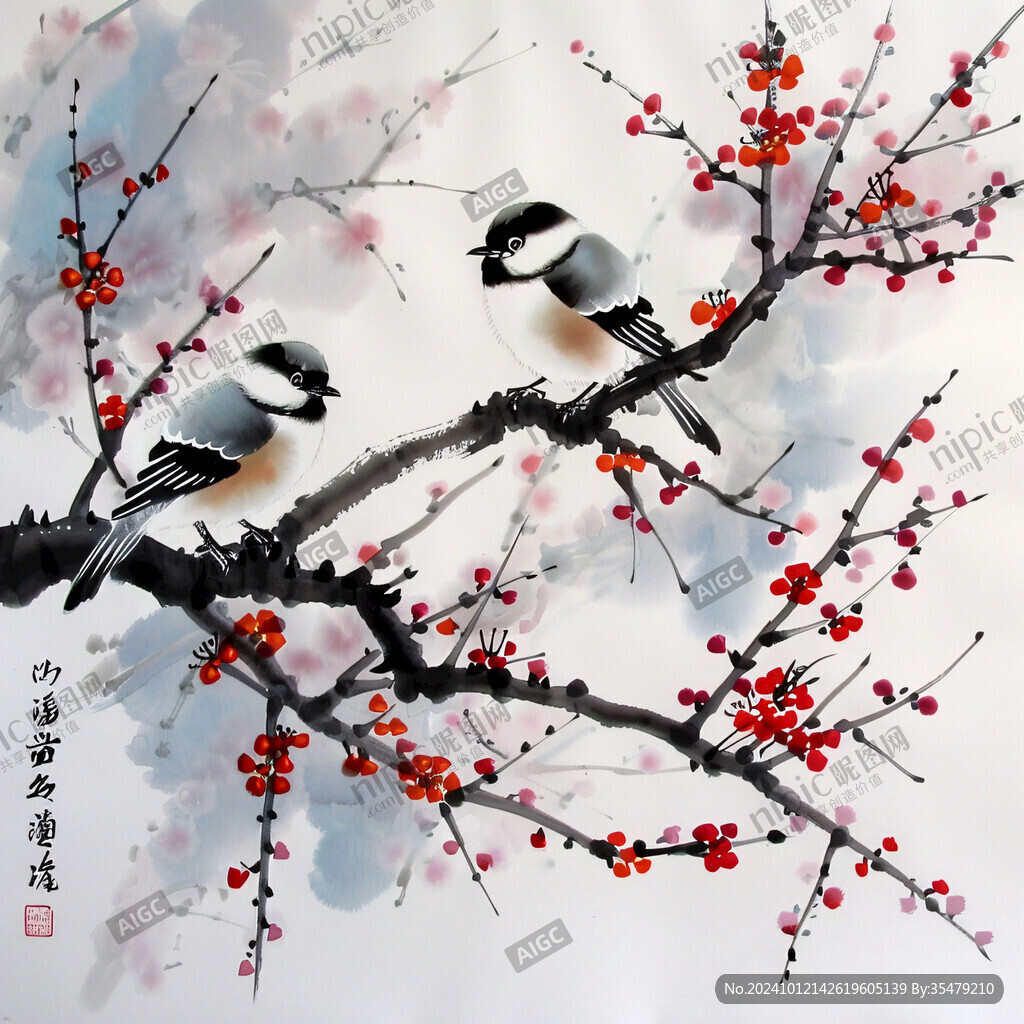 喜鵲登梅國畫花鳥