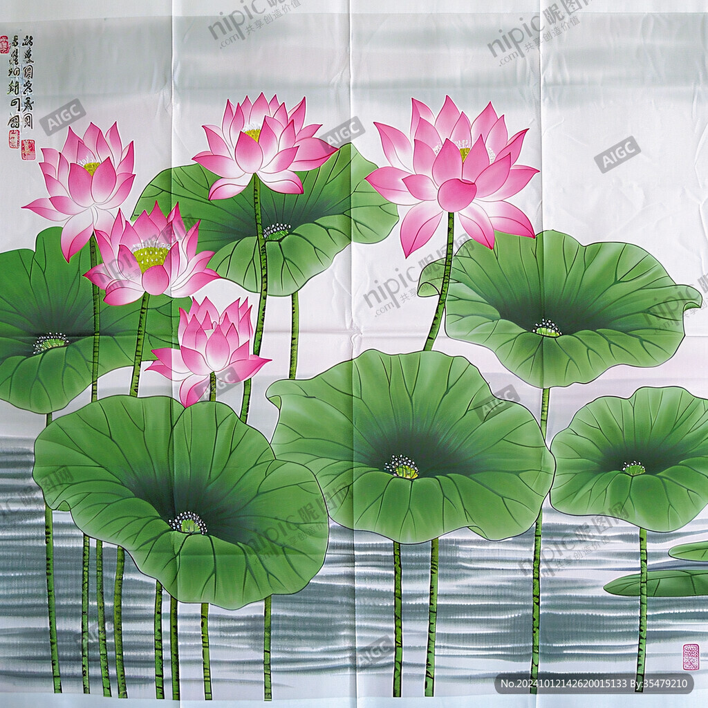 國(guó)畫(huà)荷花門簾
