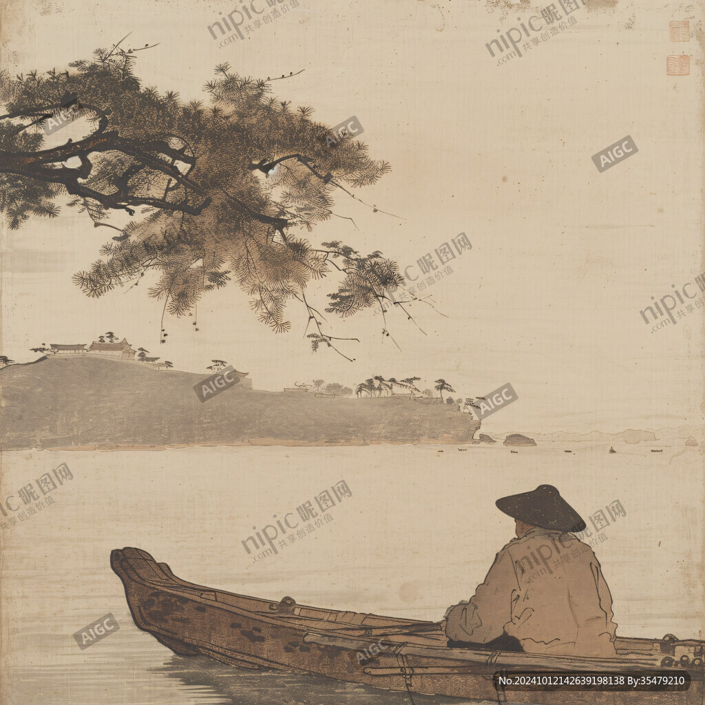 秋江垂釣圖