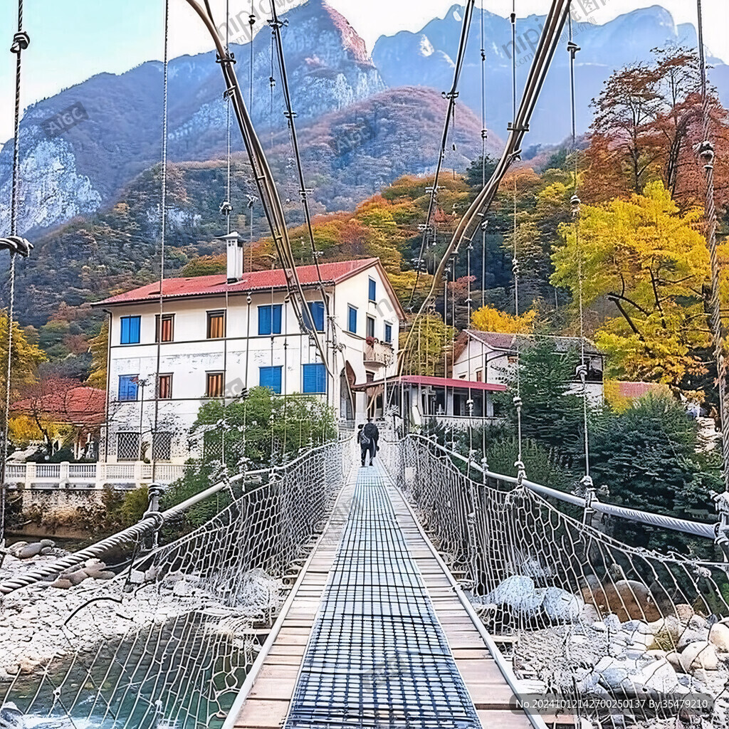 秋季山村吊橋