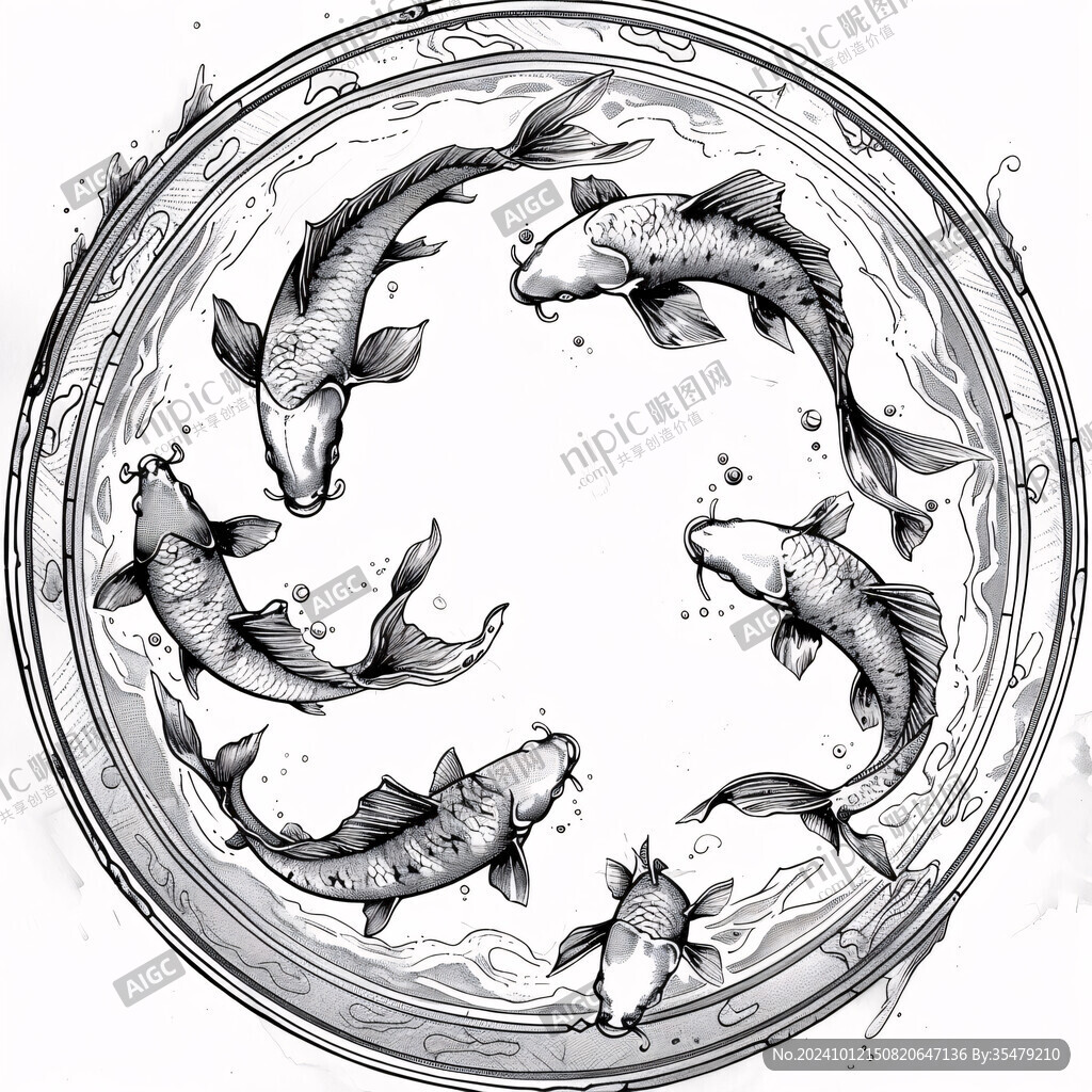 水墨九魚運(yùn)轉(zhuǎn)圖