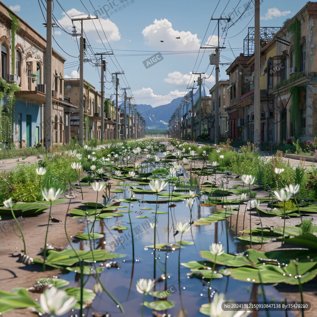 城鎮(zhèn)中的荷塘