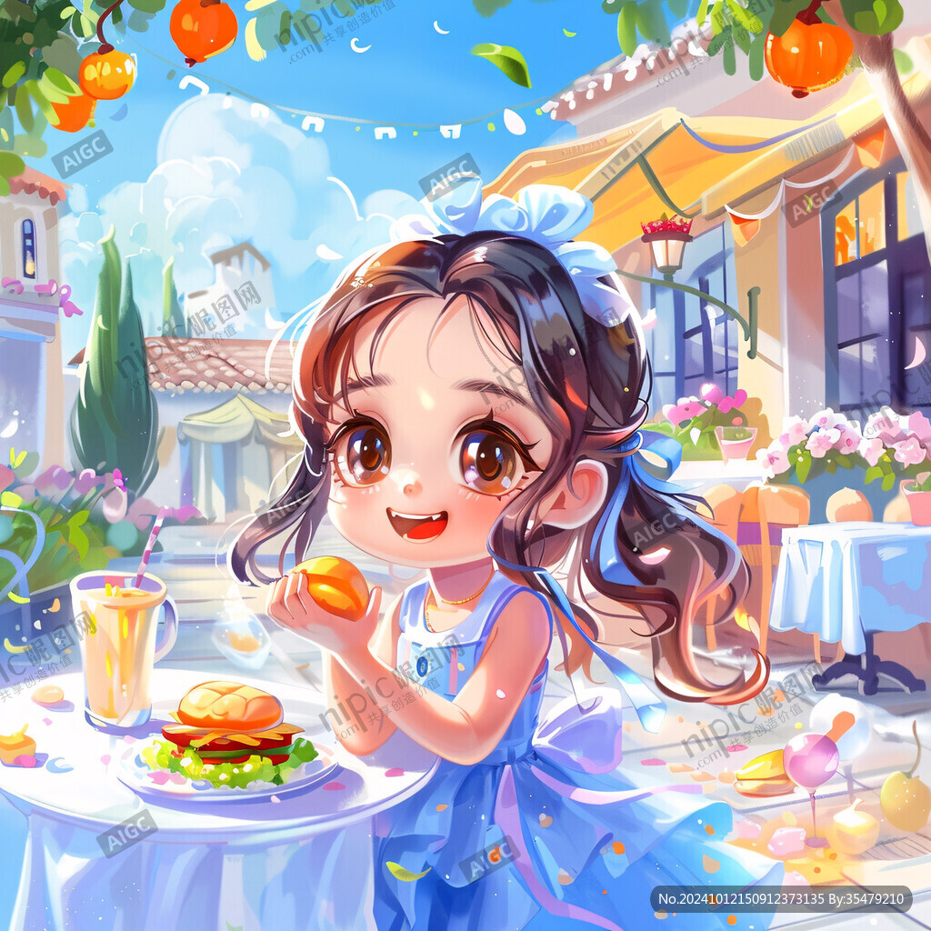 吃月餅的小女孩插畫
