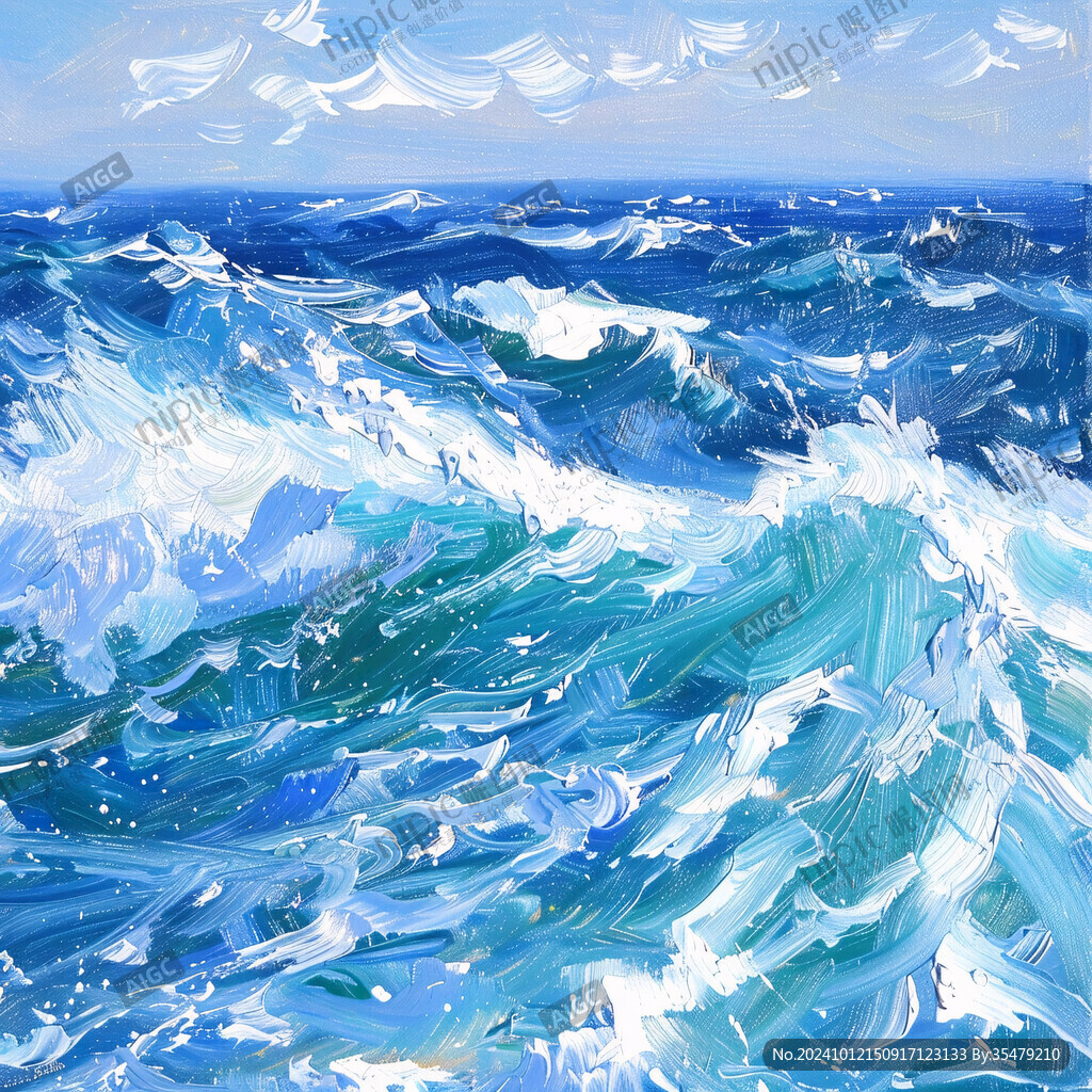 海浪水粉畫