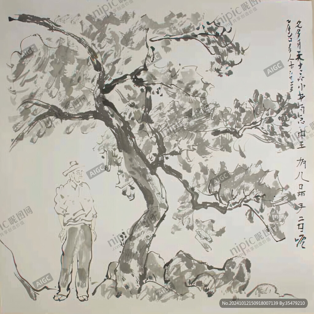 寫意國畫柿子樹
