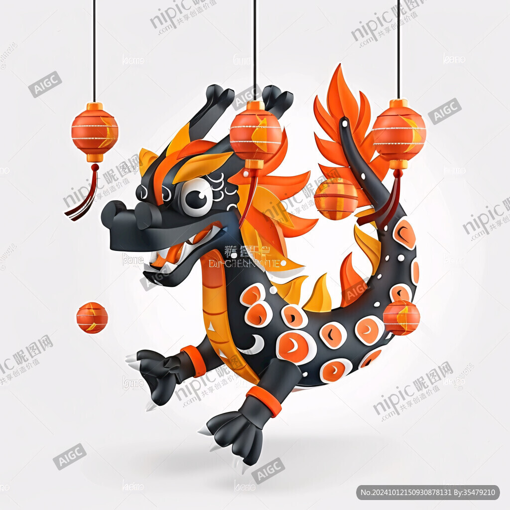 卡通龍拿燈籠