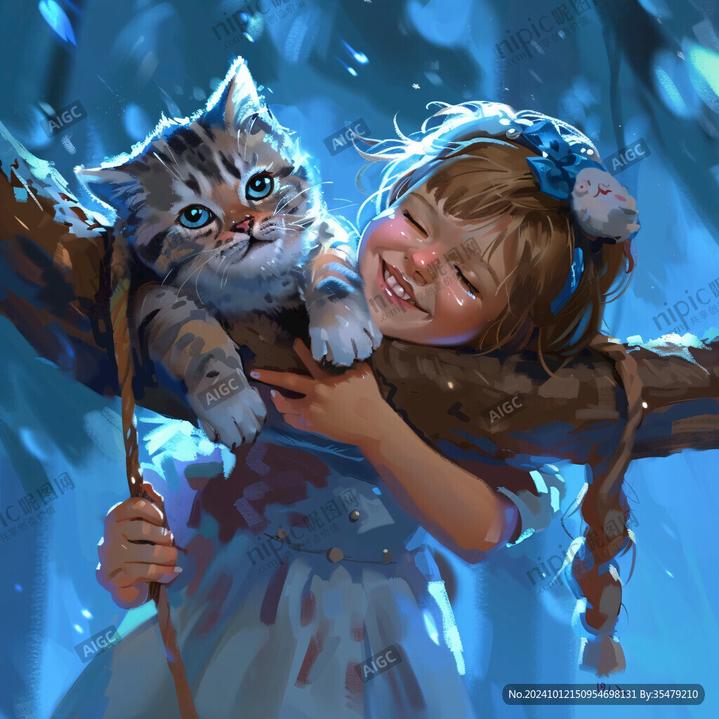 抱貓美女貓插畫
