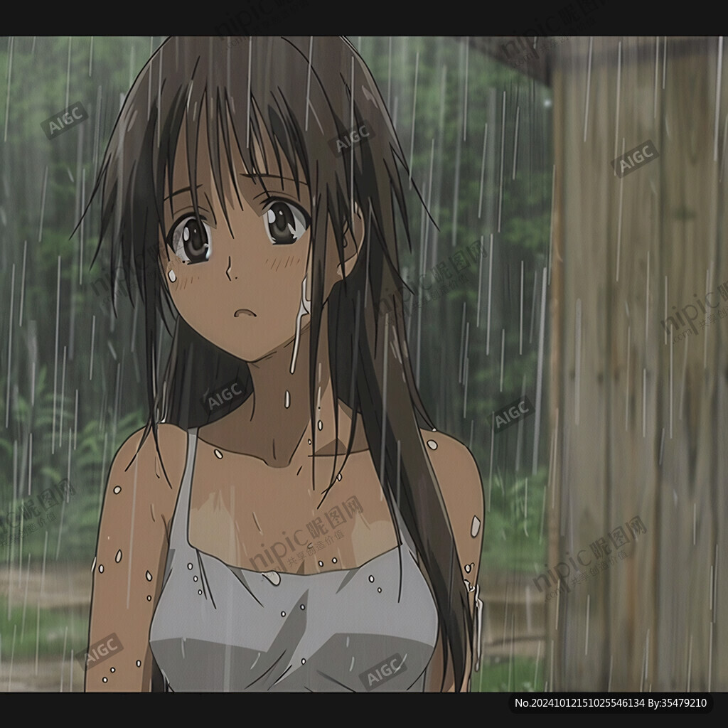 雨中即景天真女孩