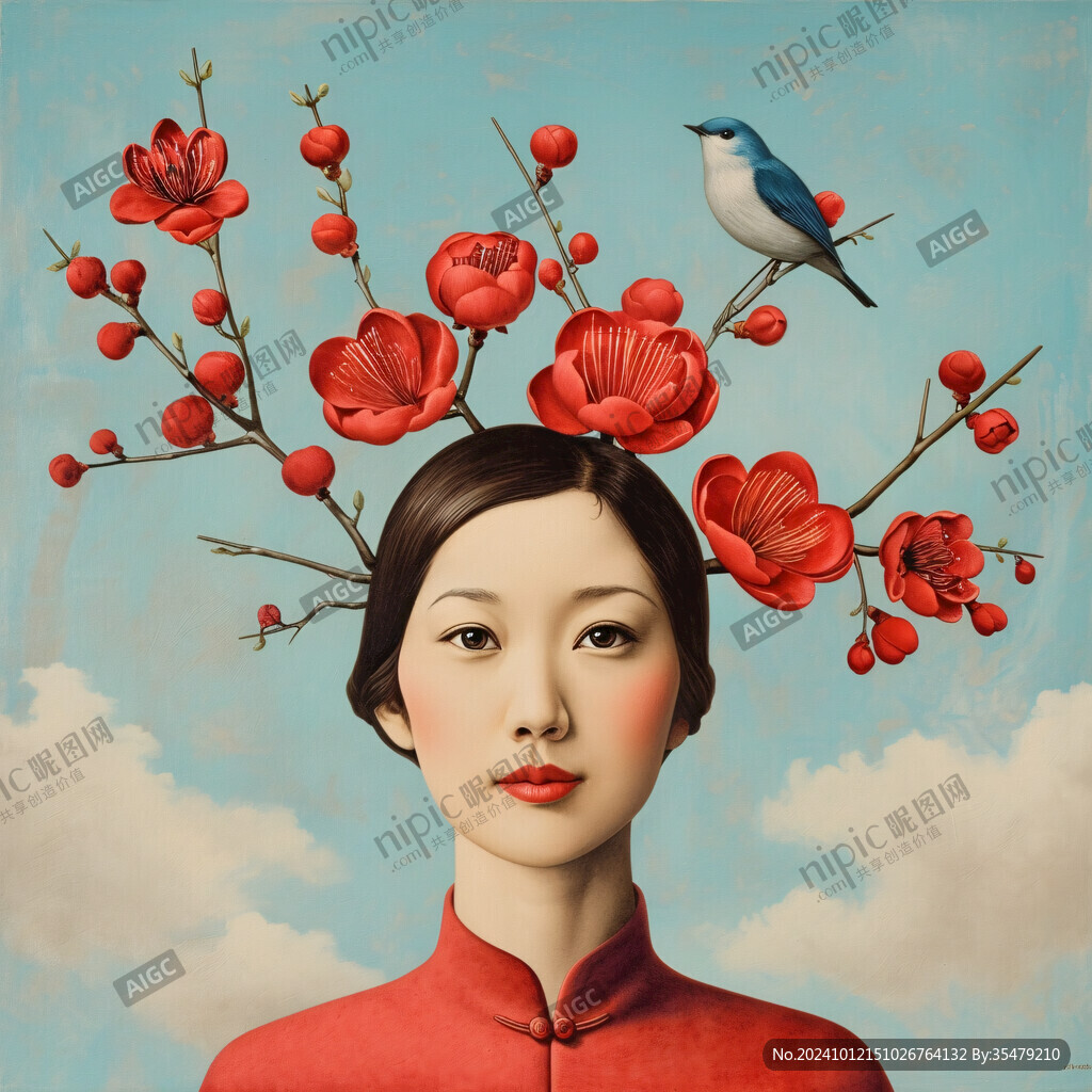 木棉花美女插畫