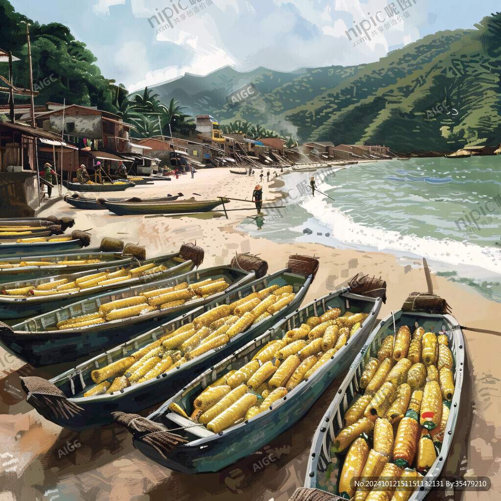 原始海邊生活場(chǎng)景