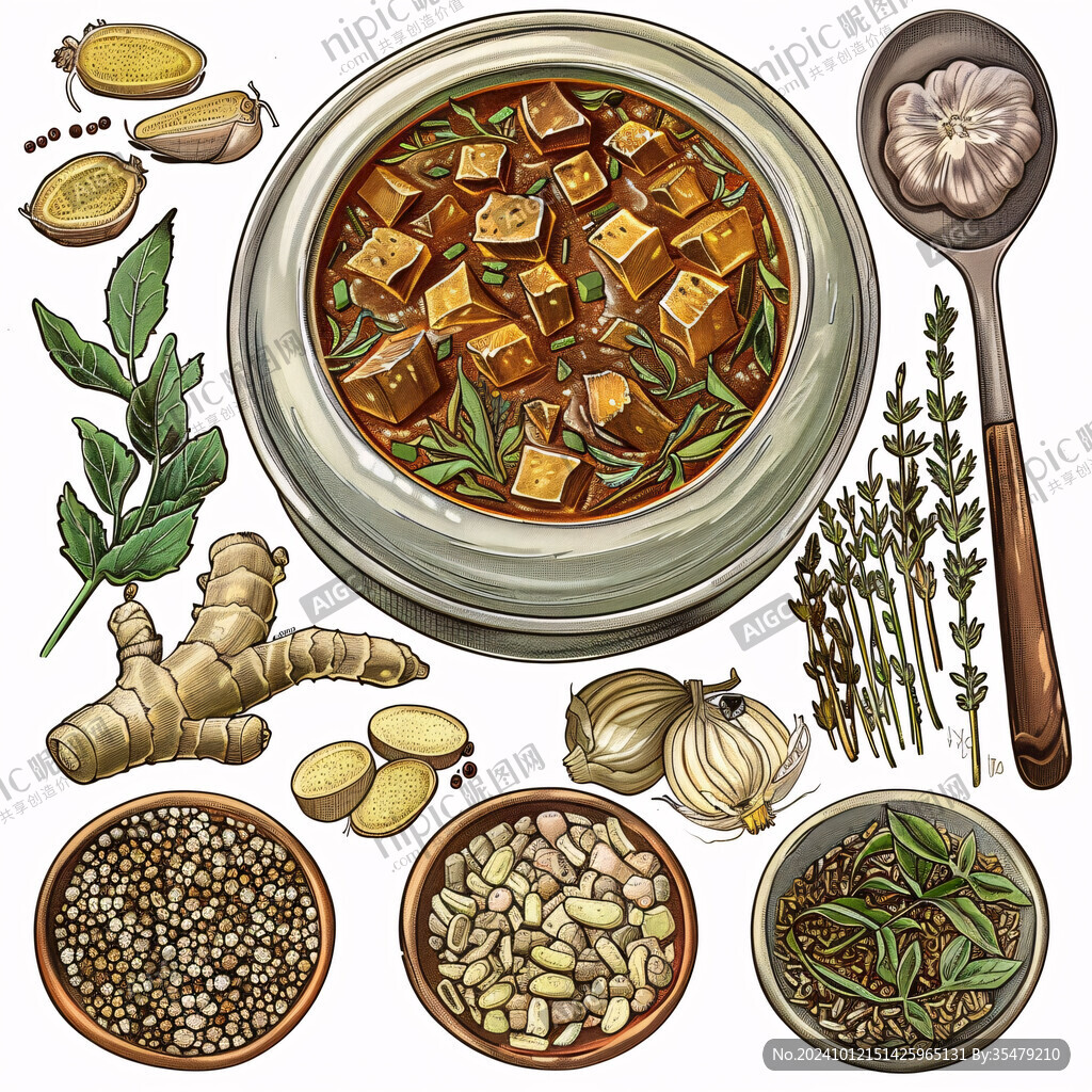 湯底調(diào)料手繪插畫