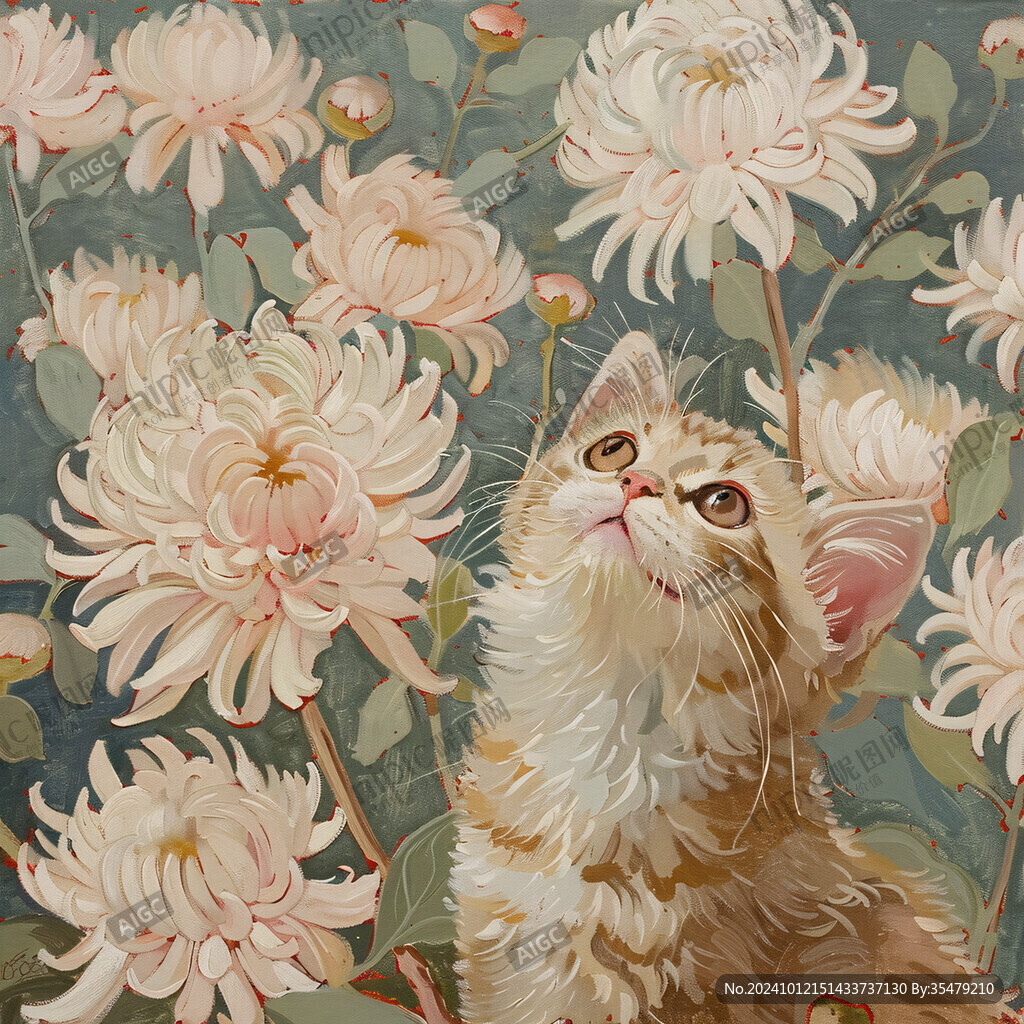 油畫大花貓