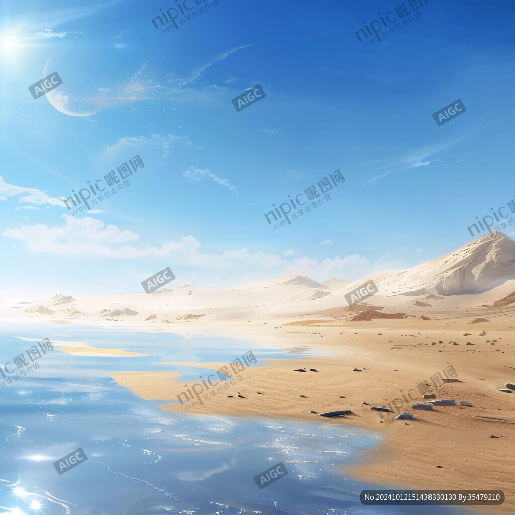 藍(lán)天白云沙漠湖泊