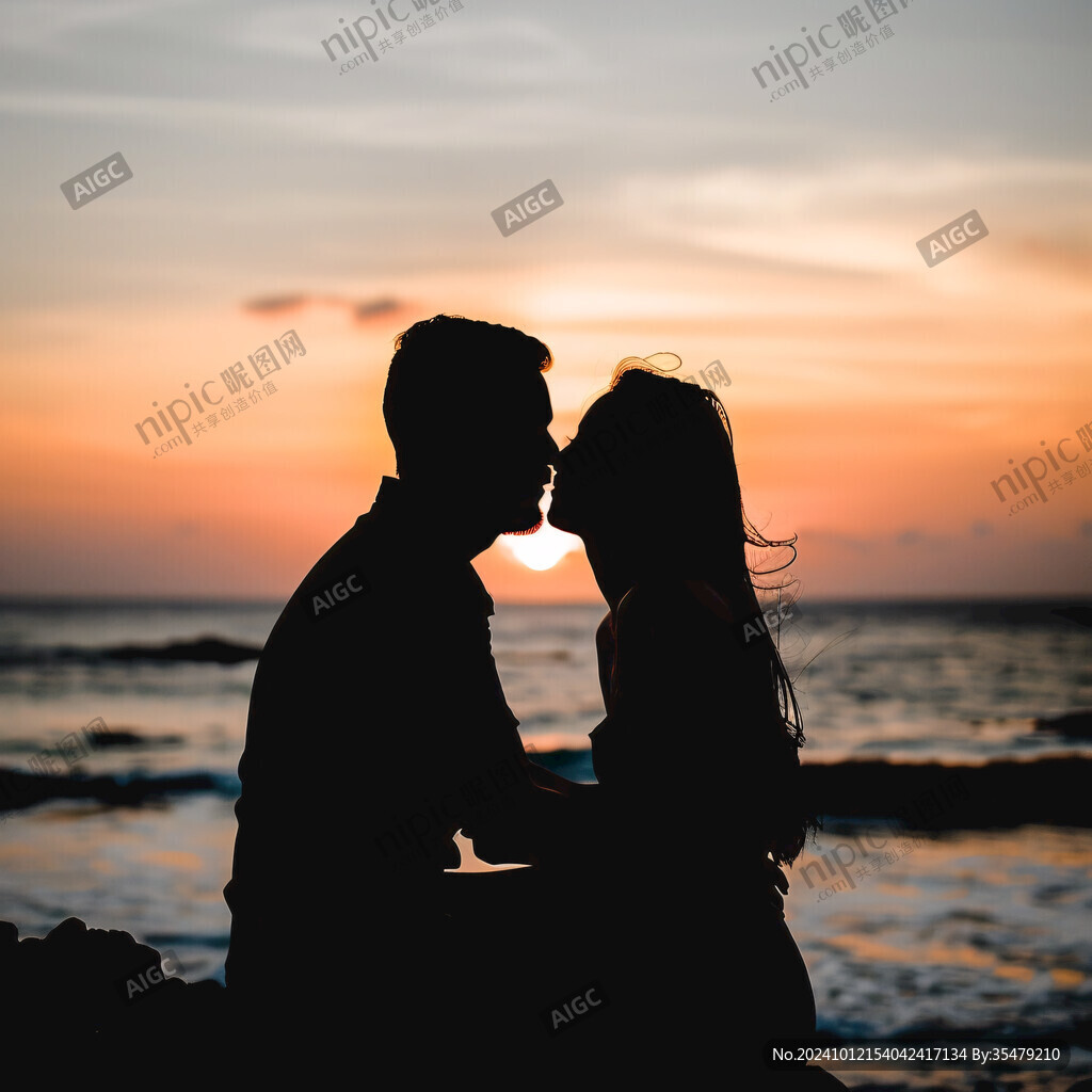 親嘴夕陽人像剪影